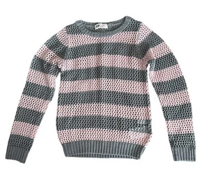 Girls Knitted Stripped Sweater Size 4-6y Pink/Gray - Picture 1 of 4