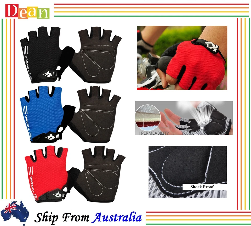Cycling Bike Gloves Half Finger Bicycle Mittens Protective Anti Slip Pad AU - image 1 of 4
