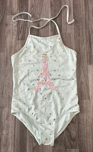 Justice Mint Colored Flip Sequin Eiffel Tower 1 piece Swimsuit - Size 16 - Picture 1 of 9