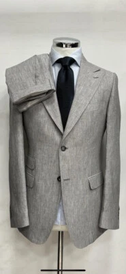 Terno/bolso de bilhete de linho cinza luxo peito único e lapela pico largo - Imagem 1 de 4