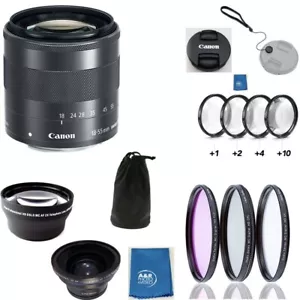Canon EF-M 18-55 f/3.5-5.6 IS STM Lens Kit With Filters Hood Case 2X Wide angle+ - Picture 1 of 16