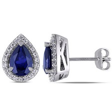 Haylee Jewels Sterling Silver Created Blue and White Sapphire Stud Earrings