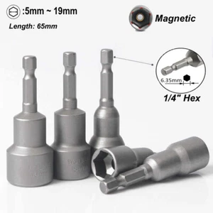 5mm-19mm Hex Magnetic Nut Driver Socket Screwdriver Drill Bit Hex Shank 1/4" - Picture 1 of 24