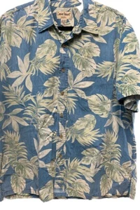 Men's 2XL Cooke Street Aloha Hawaiian Shirt Blue/Green Leaf Print - Picture 1 of 3