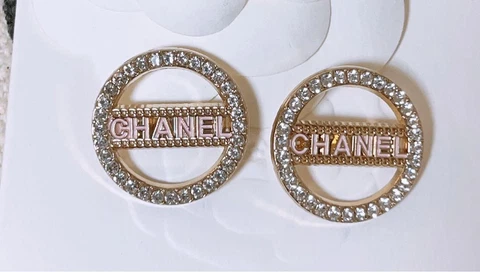 Chanel Vintage Parts Button Rhinestone Gold 2 pieces Set Free shipping Cover