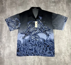 Y2K N&P Nuopai Dragon Button Up Shirt Short Sleeve Adult Lg Deadstock - Picture 1 of 7