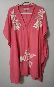 Colori Positano Beach Cover Up Free Size Pink Embroidered Nautical - Picture 1 of 8