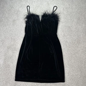 Superdown Erika Sexy Feather Mini Velvet Dress Black S Revolve Cocktail Party - Picture 1 of 12