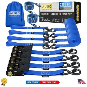 4 Stück Schwerlast 15 Fuß Ratschengurte mit Sicherheitsverschluss Haken - 2200 Pfund Kapazität - Bild 1 von 9