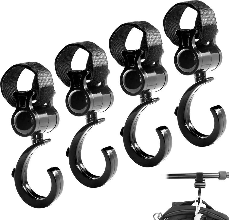 4 PCS 360° Rotating Walker & Stroller Hooks, Multipurpose Hanging Clips - Image 1 of 4