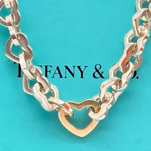 Tiffany & Co. Heart Link Necklace 15" Silver Gold 75.1g - Picture 1 of 23