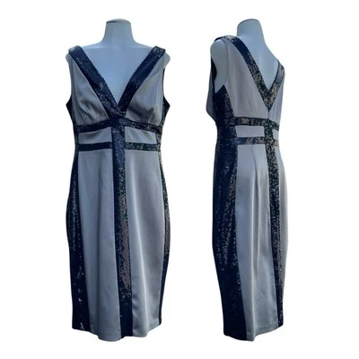 Vestido de cóctel vintage JAX para mujer 12 lentejuelas sedoso profundo doble V ceñido al cuerpo nuevo con etiquetas Foto 1 de 4