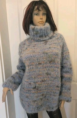 Flauschig Pullover Mohair  Strickpullover Rollkragen Bunt  mit 4 Fäden gestrickt - Bild 1 von 4