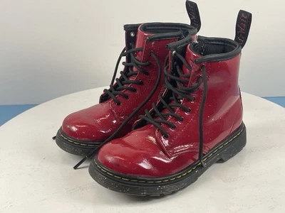 Niños Pequeños Niños Niñas Rojo Brillo Cósmico 1460 Dr Martens Botas con Cremallera y Corbata Talla 10 Foto 1 de 4
