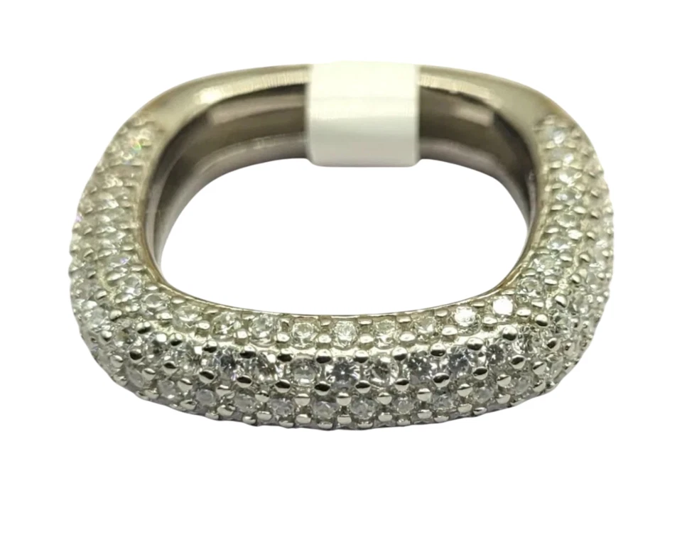 Elegante Taglio Quadrato Zircone Cubico Donna Anello 925 Argento Sterling Fascia - Immagine 1 di 4