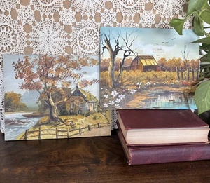 Vintage Rustic Original Oil Painting On Wood Board, Barn Nature Landscape - Picture 1 of 5