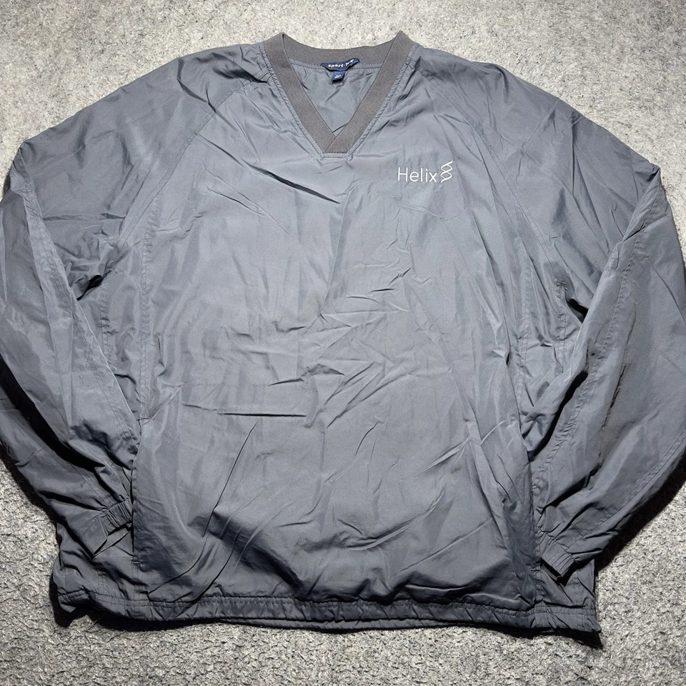 Sport Tek Helix Logo Windbreaker Mens XXL Gray Pockets Side Zip Pullover Lined - Image 1 of 4