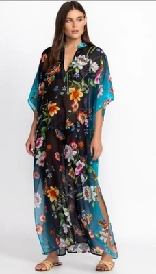 NUEVO CON ETIQUETAS JOHNNY WAS Mujeres Plus 2X Ombre Jardín Maxi Caftán Encubrimiento Mezcla Seda $298 Foto 1 de 4