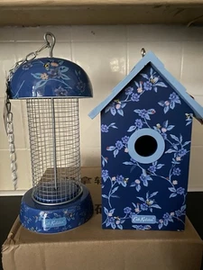 Cath Kidston Blue Flower Hanging Ceramic Bird Nut Feeder & Matching Bird Box - Picture 1 of 6