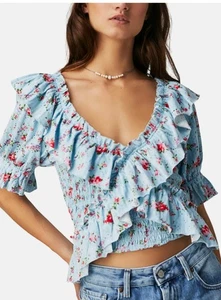 Free People Bluse Größe Small Lieblings Mädchen Oberteil Bonbon Kombi Puffärmel Blumenmuster - Bild 1 von 11