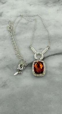 Avon Crystal Necklace Monacco Nights Dark Amber Rhinestone Silver Tone Pendant - Image 1 of 4