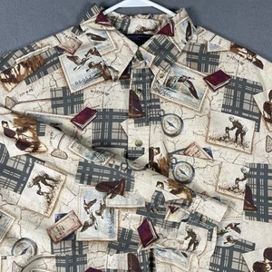 Vtg Nautica Shirt Men XL All Over Print Hunting Dog Duck Stamp Button Down LS - Picture 1 of 7