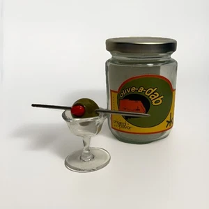 "Olive-a-Dabber" Glass & Titanium Tool w/ Mini Martini Glass Holder, One Of A - Picture 1 of 12