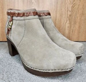 Dansko Dabney Taupe Nubuck Leather Platform Bootie 42 11.5-12 Shoes Boots Tassle - Picture 1 of 10