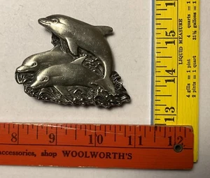 Vintage 1978 Dolphin Pod Fish Bergamot Brass Works Belt Buckle - Picture 1 of 2