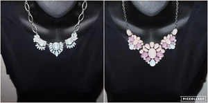 2x Necklace Lot Blue Purple Pink Rhinestone Pastel Teardrop Aurora Borealis - Picture 1 of 11