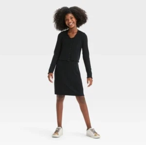 🐻 Girls' Knit Cardigan & Dress Set - art class™ Black Small - Picture 1 of 6