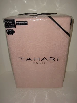 Tahari Embroidered Medallion Cotton Full Queen Duvet Cover Shams Set Pink Blush - Image 1 of 4