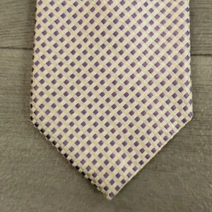 Canali Mens Designer Necktie Purple Silver Gold Geometric Plaid 100% Silk Italy - Picture 1 of 8