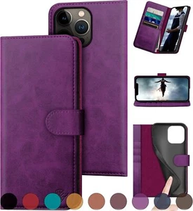 For iPhone 15 Pro 6.1" Leather Wallet case RFID Blocking 4 Credit Card Holder - Picture 1 of 7