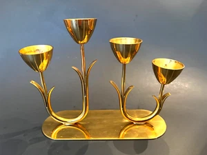 MCM Gunnar Ander Ystad-Metall Swedish 4 Arm Tulip Brass Candelabra Candle Holder - Picture 1 of 5