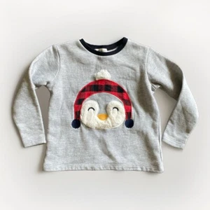 Kit + Pearl Shirt Kids top Snow Penguin Long Sleeve Size 4T Gray & Red Cute - Picture 1 of 7