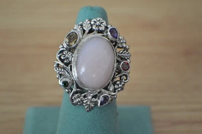 Anillo de plata de ley/multi gema peruana de ópalo rosa peruano de 10,50 quilates talla 7 ~ bonito Foto 1 de 4