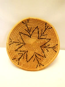 VINTAGE LEAF & TWIG TRIBAL / INDIAN HAND WOVEN COILED BOWL BASKET - Picture 1 of 7
