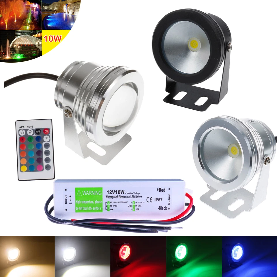 IP68 12V LED Underwater Spot Light RGB Warm Cool White Pool Light white / black - Image 1 of 1