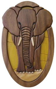 Kit artesanal de imagen de madera natural hecho a mano decoración de habitación elefante 100% Ceilán - Imagen 1 de 7