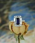 2Ct Emerald Cut Simulated Sapphire Halo Engagement Ring In 14k White Gold Plated