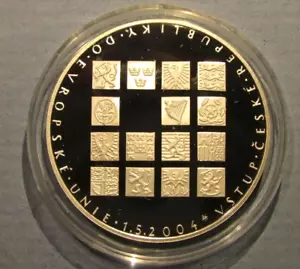2004 República Checa 200 Korun moneda de prueba de plata uniéndose a la UE Checoslovaquia PP - Imagen 1 de 3