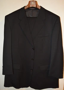 Albert Nipon Wool Black Serge Suit 46R 42W Pure Wool USA Lord & Taylor - Picture 1 of 24