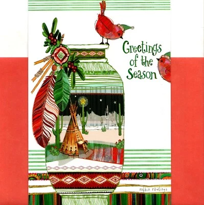 Merry Christmas Native Indian Teepee Tent Robbin Rawlings Leanin' Tree Card - Image 1 of 3