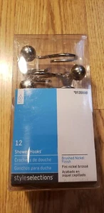 Style Selections Shower Curtain Hooks Set of 12 NEW Brushed Nickle Finish - Picture 1 of 8