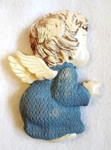 "Vestido de colección de tiza ángel niño placa azul pelo marrón alas colgador bucle 5,75" - Imagen 1 de 5