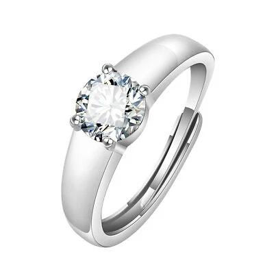 Anillo de boda de lujo de circón para mujer y hombre, anillo abierto ajustable Love plateado Foto 1 de 4