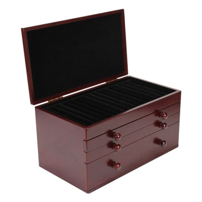 Cofre para bolígrafos de caoba con tapa de madera - 46 bolígrafos Foto 1 de 4