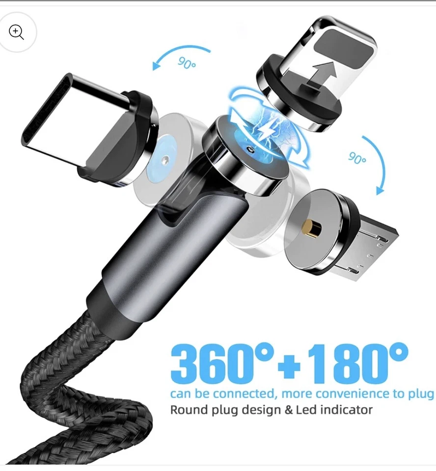 360Degree Magnetic Micro USB C Cable For Android Phone Charging Magnet Connector - Image 1 of 1