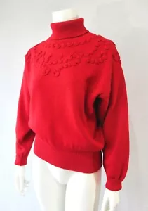 Suéter Vintage Meister Mezcla de Lana Suave Roja Cuerda Levantada Remolino Cuello de Tortuga L - Imagen 1 de 6